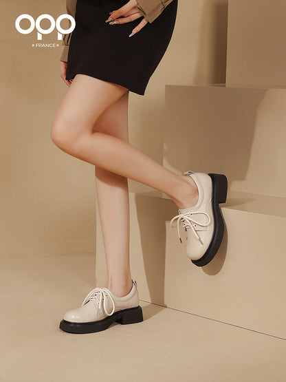 OPP British style retro platform women's loafers 2025 autumn new high-heeled leather shoes thick heel single shoes women