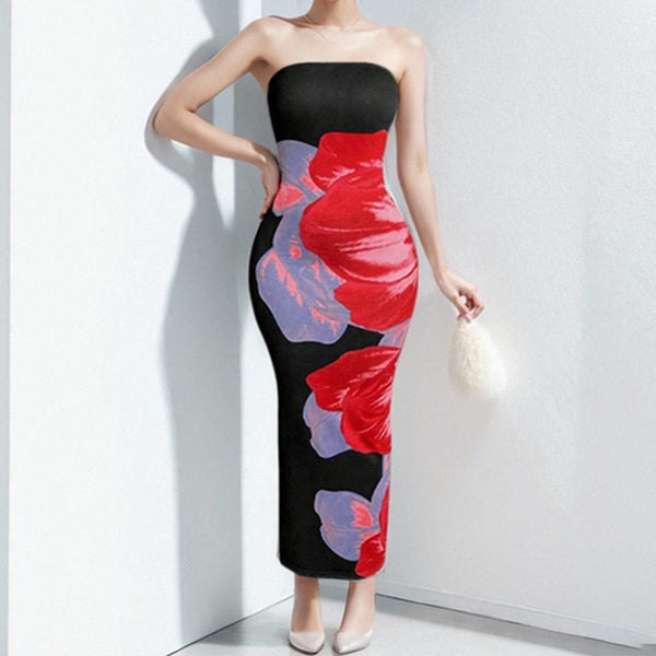 2026 spring new cross-border Amazon European and beautiful women's clothing temperament is elegant and hip-hugging one-shoulder printed dress for women