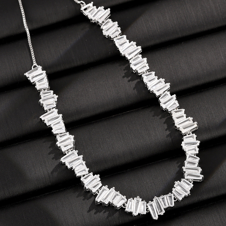 Cross-border new stepped zircon necklace, light luxury niche row with diamond-embedded collarbone chain, high-end factory direct sales