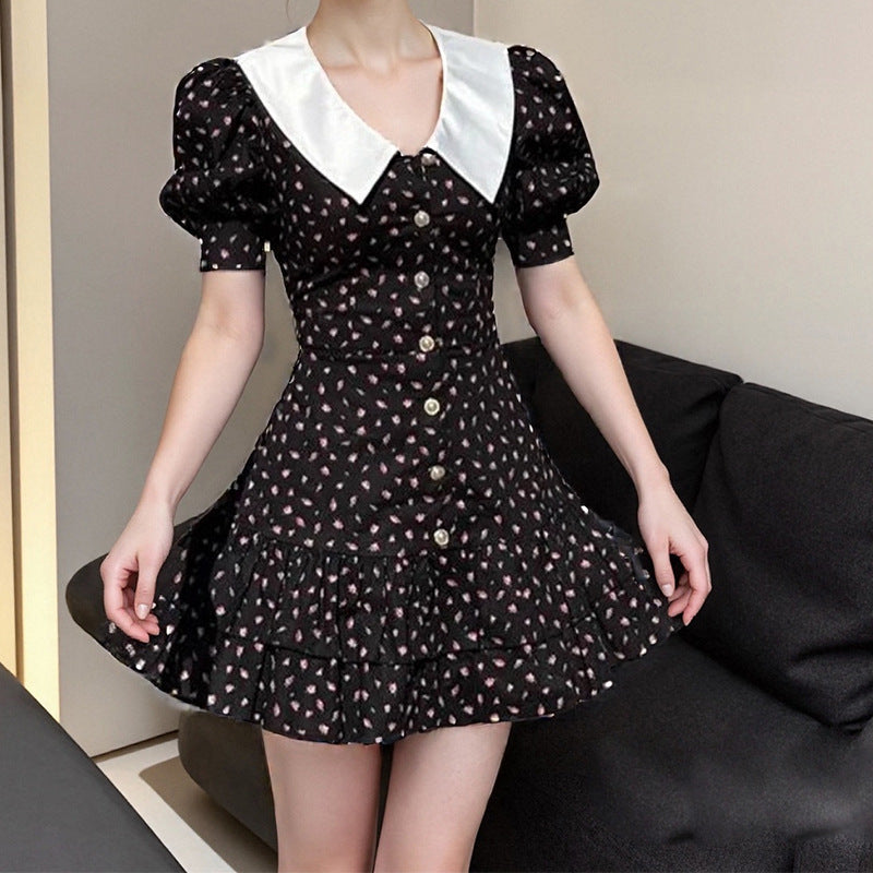 2025 spring and summer new cross-border Amazon European and American fashion elegant sexy doll collar slim print dress