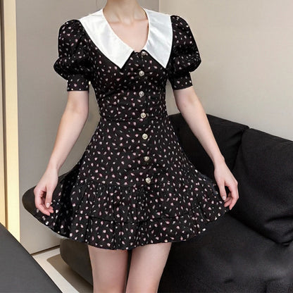 2025 spring and summer new cross-border Amazon European and American fashion elegant sexy doll collar slim print dress