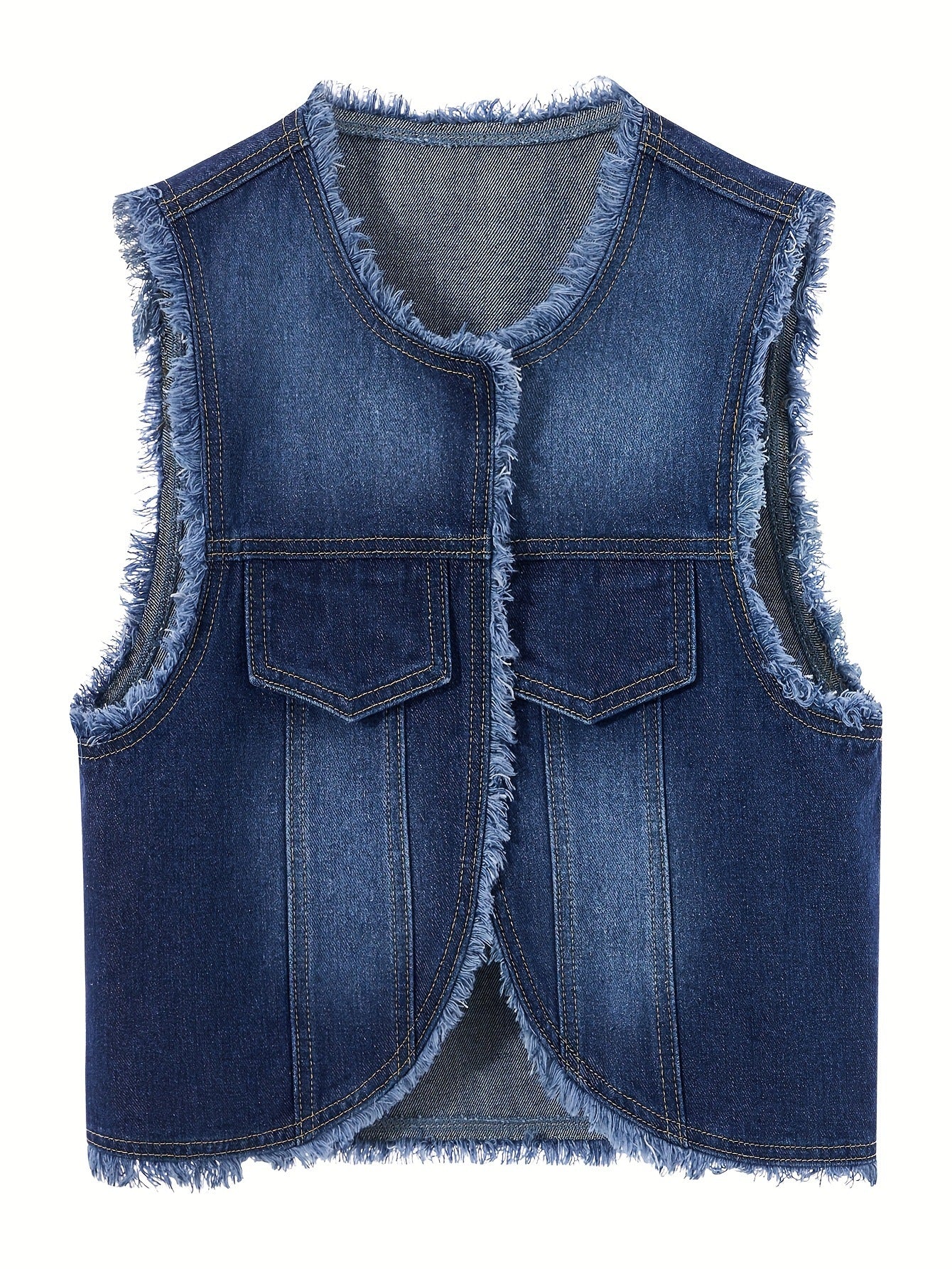 Denim Vest Women's New Elegant Fringed Raw Edge Short Sleeveless Vest Jacket Women's Top