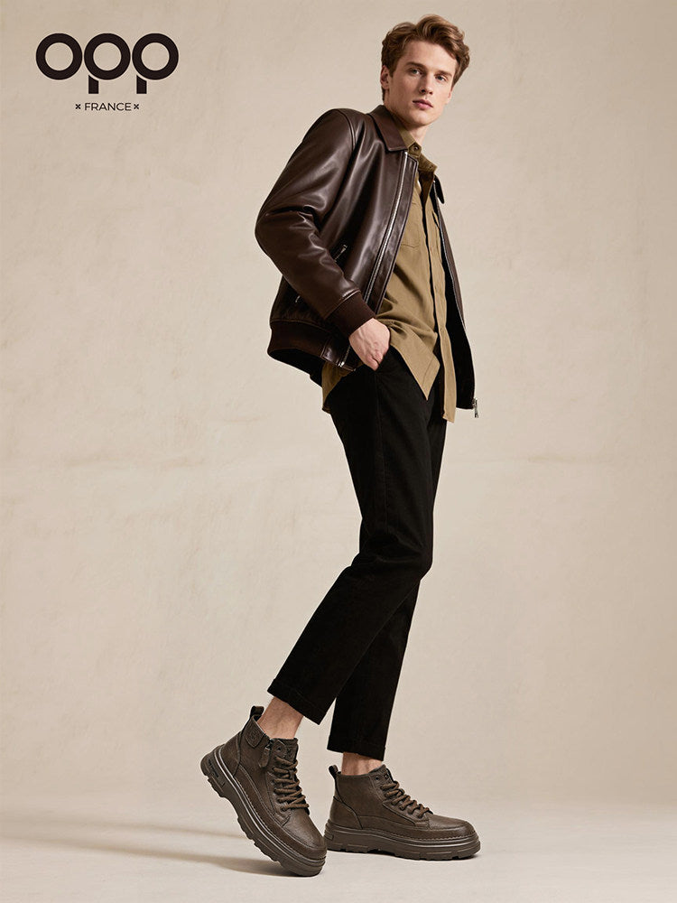 OPP Martin Boots Winter 2026 New Genuine Leather Black Motorcycle British Feng Short Sports Side Zipper Cargo Boots