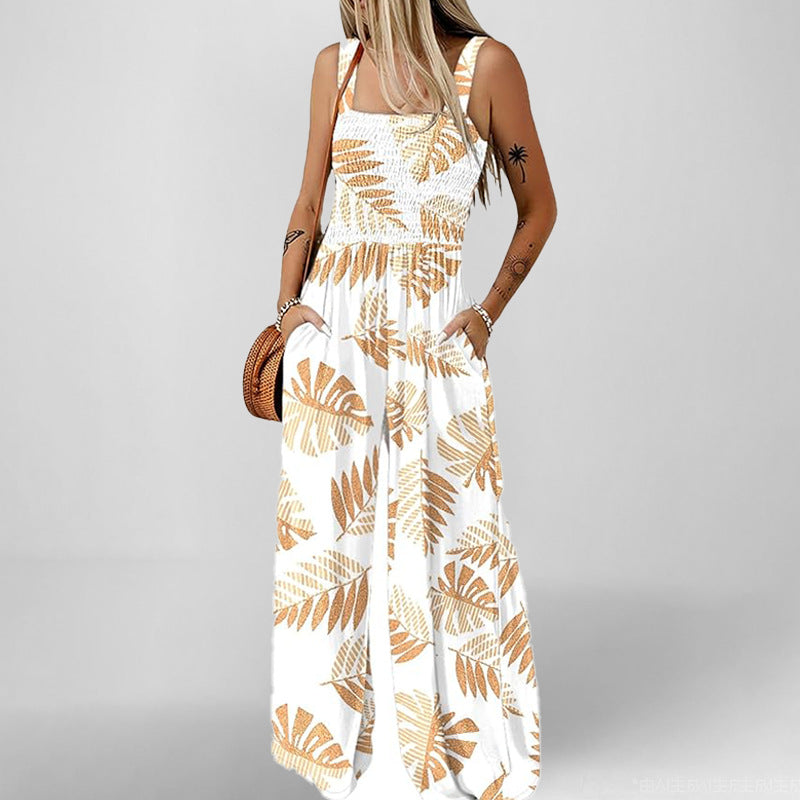 2025 Amazon Spring New European and American Clothing Solid Color Suspender Waist Casual Temperament Trendy Fashion Jumpsuit