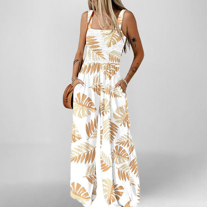 2025 Amazon Spring New European and American Clothing Solid Color Suspender Waist Casual Temperament Trendy Fashion Jumpsuit