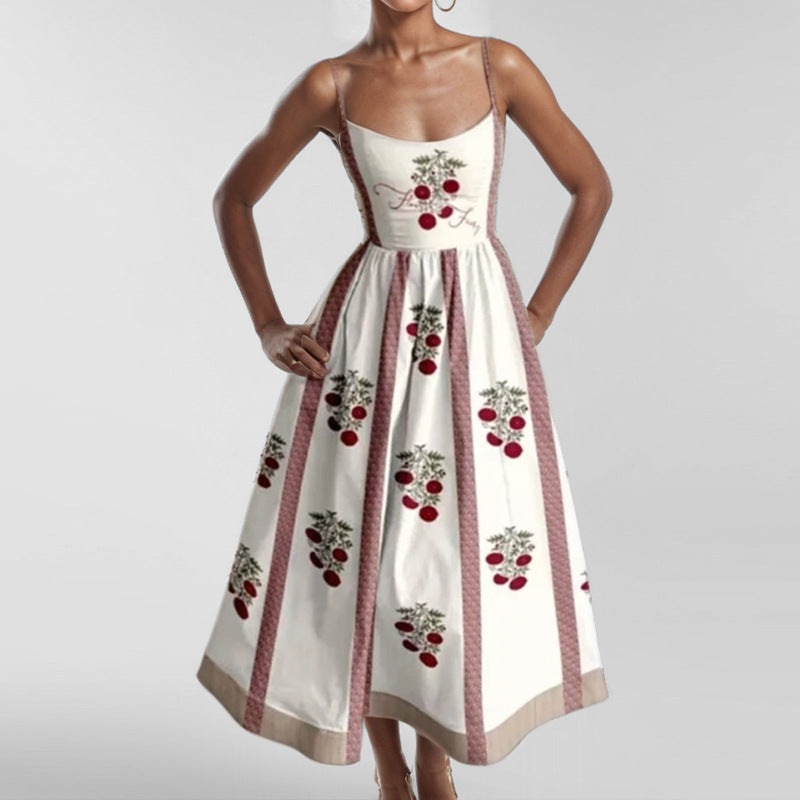 Amazon's new cross-border European and American fashion print pleated waist slip dress for spring 2026
