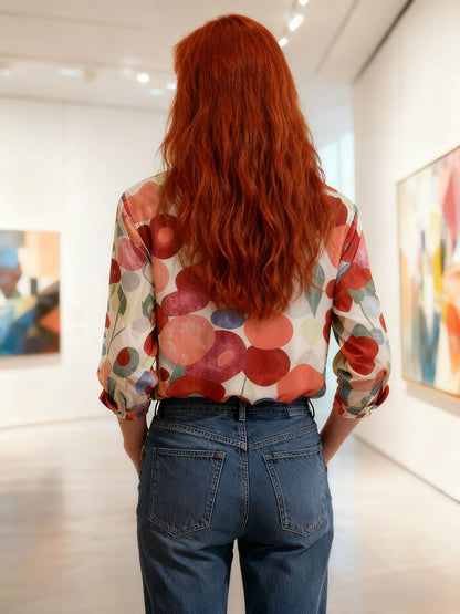 Amazon Foreign Trade AliExpress Wish Independent Site Shirts for Women, Floral Print, Long Sleeve Plus Size Shirts for Women, Elegant for Women