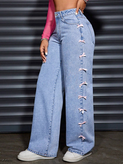 Cross-border foreign trade new design butterfly ins style jeans wide-leg wash high-waisted straight-leg trousers women's JEANS