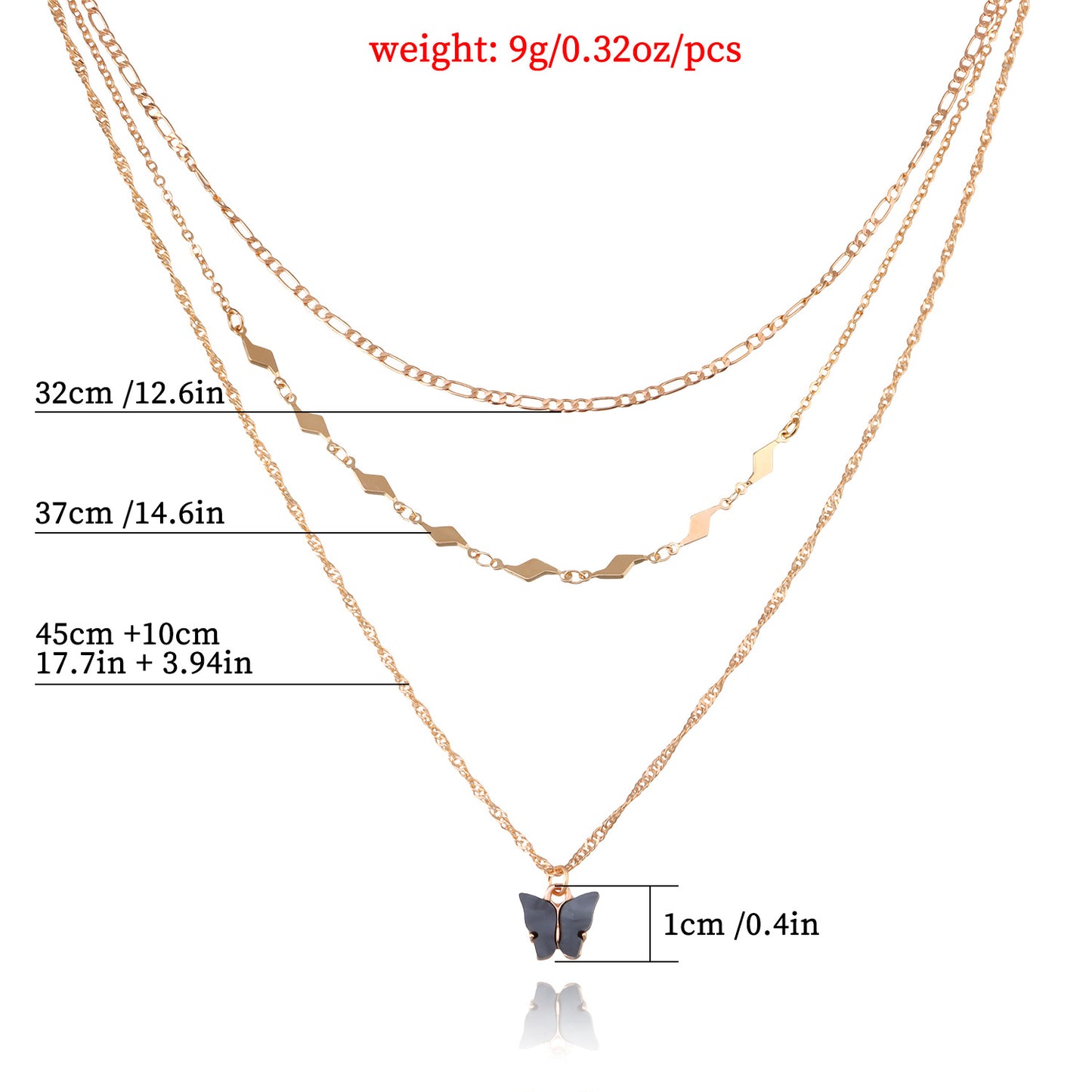 European and American cross-border jewelry acrylic black butterfly pendant necklace women's fashion geometric diamond piece double necklace