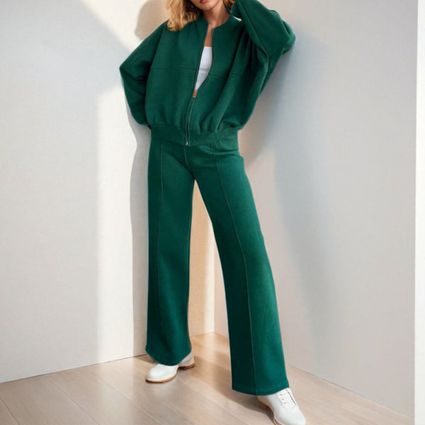 Spring 2026 new European and American cross-border women's fashion solid color zipper cardigan lace-up sweatshirt casual straight-leg trouser cover