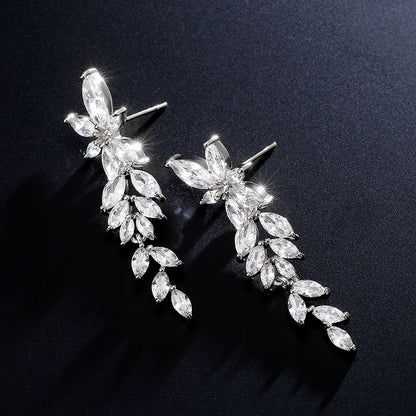RAKOL European and American fashion trend full-set maressee zircon petal earrings with a super fairy-like elegance long tassel studs