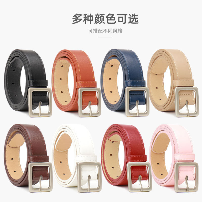 New Simple Retro Square Buckle Women's Belt Korean Chic Premium Casual Style Decorative Jeans Belt Women