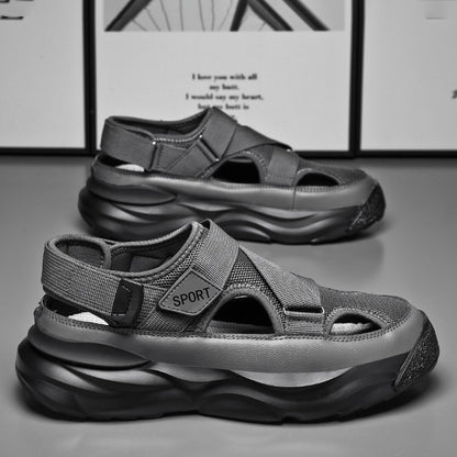2026 New Cross-border Plus Size Men's Sandals, Casual Versatile Shoes, Youth Breathable Trendy Hollow Velcro Shoes