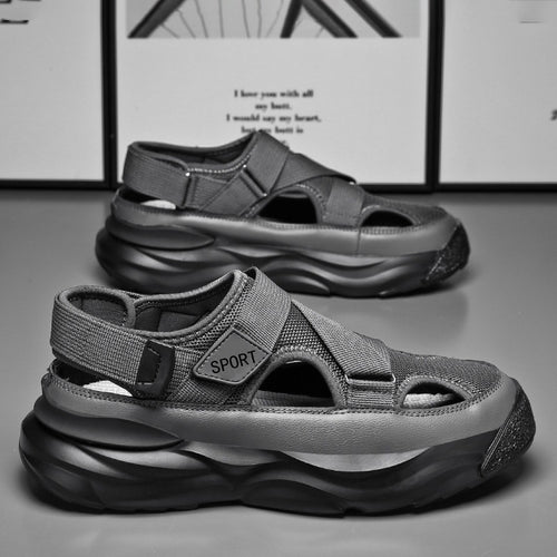 2026 New Cross-border Plus Size Men's Sandals, Casual Versatile Shoes, Youth Breathable Trendy Hollow Velcro Shoes