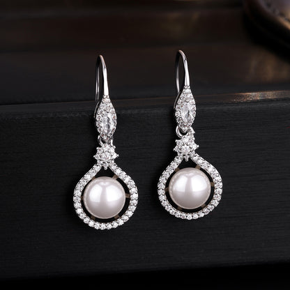 RAKOL Japanese and Korean New Women's Earrings, Copper Inlay AAA Zircon Pearl Wedding Dress Earrings Accessories for Women