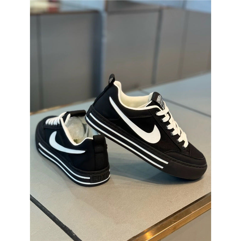 Sapatos masculinos 2025 primavera e outono nova tendência: versátil superfície de tecido rendado, sola macia respirável confortável confortável calçado de prancha esportiva e de lazer confortável