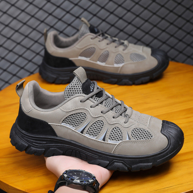 Mountaineering men's shoes spring and summer new casual sneakers platform sole hollow breathable outdoor work shoes men's hiking shoes men