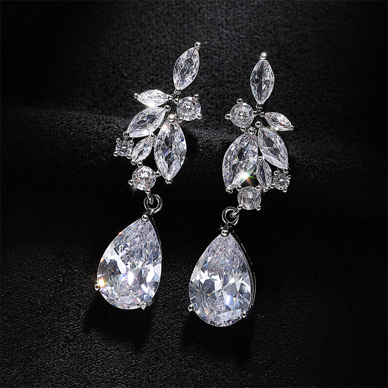 RAKOL Korean Style Ins Trendy Earrings Fashionable Pear-shaped Waterdrop Zircon Earrings for Women Beautiful Floral Earrings Wholesale