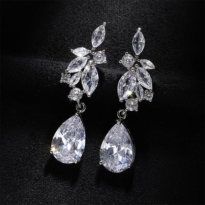 RAKOL Korean Style Ins Trendy Earrings Fashionable Pear-shaped Waterdrop Zircon Earrings for Women Beautiful Floral Earrings Wholesale