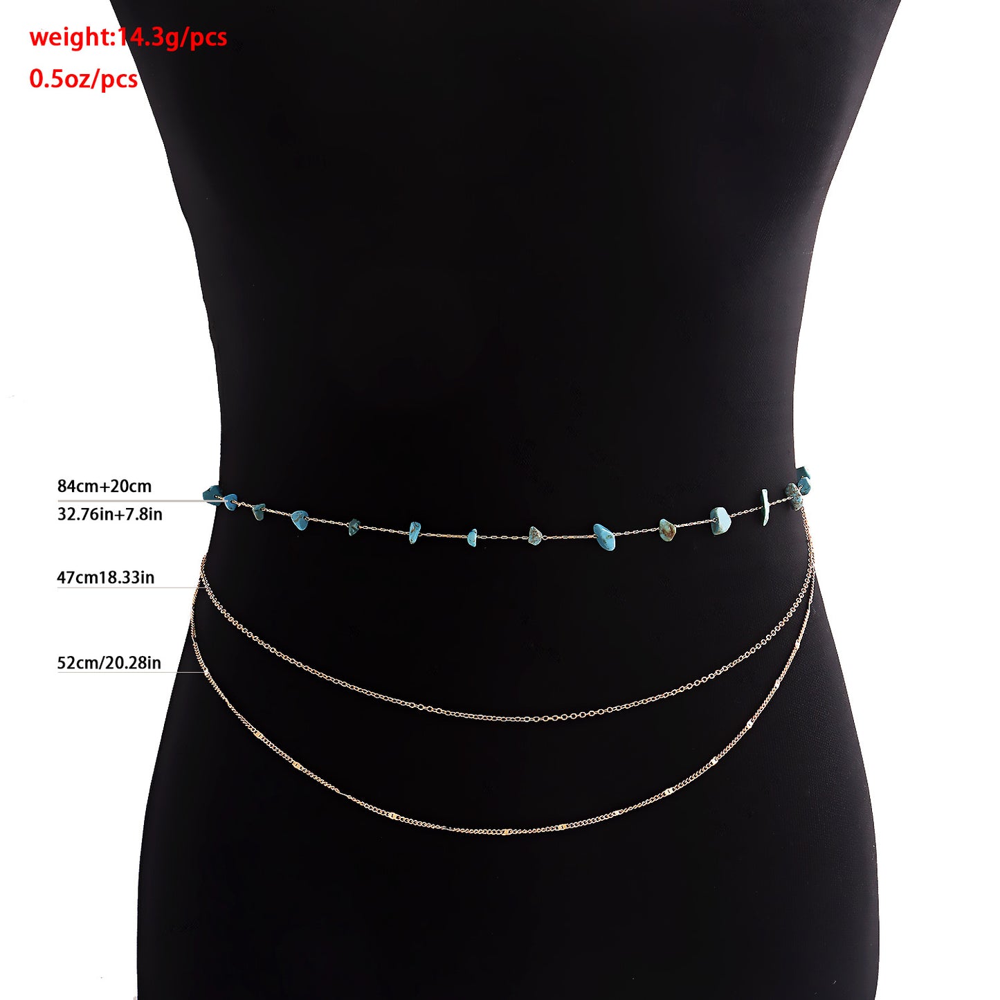 European and American cross-border jewelry bohemian natural color turquoise waist chain body accessories women's waist chain
