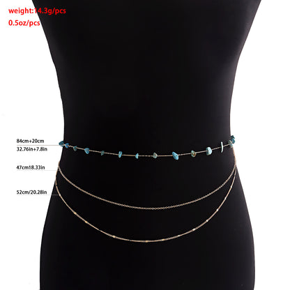 European and American cross-border jewelry bohemian natural color turquoise waist chain body accessories women's waist chain