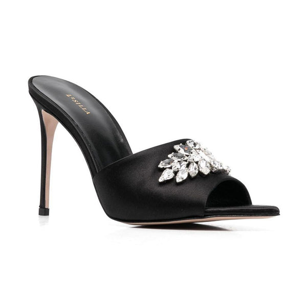 Summer European and American rhinestone high heel sandals pointed toe thin heels black high heels one foot cross-border foreign trade super high heels