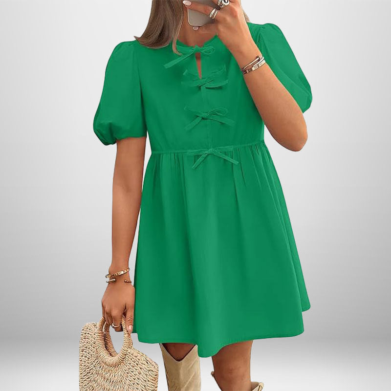 2025 summer amazon new cross-border European and American women's clothing temperament elegant and fashionable solid color puff sleeve dress women