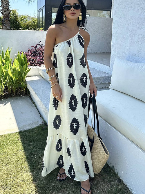EuroChic 2025 One-Shoulder Beach Dress for Women – Chic Summer Resort Cover-Up Maxi Dress