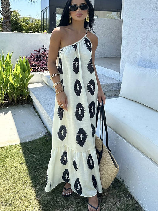 Cross-border foreign trade European and American style dress 2025 summer new French design one-shoulder slip beach skirt women's skirt