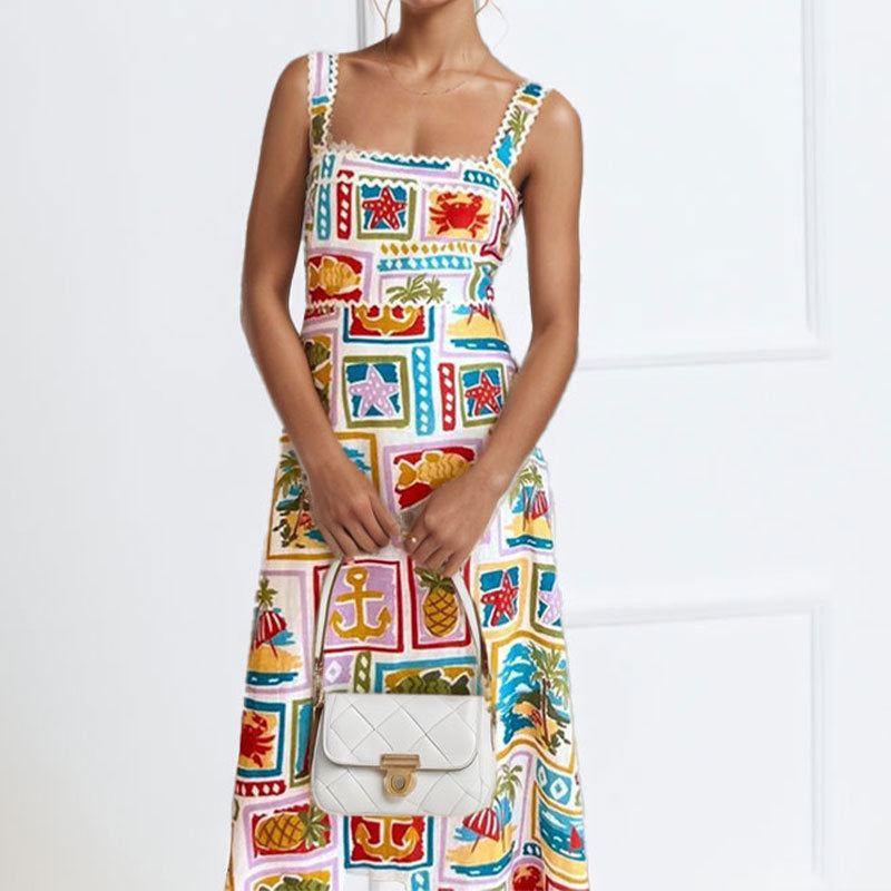 2026 spring new cross-border independent station women's fashion printed sundress temperament bandeau high-waisted dress