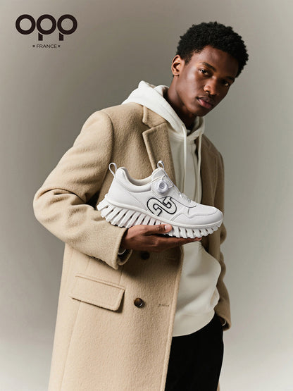 OPP daddy shoes spring men's light luxury leather versatile white shoes swivel button one kick sports casual shoes