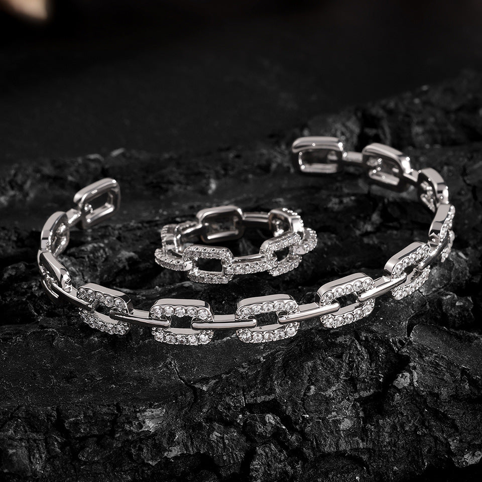 European and American cross-border diamond-set zircon open-top bracelet ring, light luxury, high-end temperament, niche, versatile, and fashionable