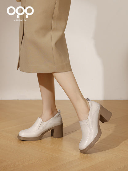 OPP leather loafers women's shoes 2025 spring and autumn new explosive platform British style women's black casual shoes