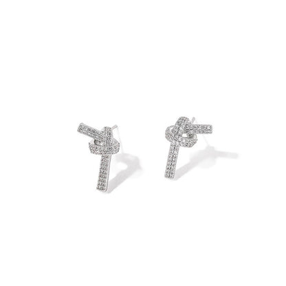 Exclusive for foreign trade, light luxury heart-shaped cord knots, zircon-filled earrings, simple silver micro-diamond-set women's earrings, Temu bestseller