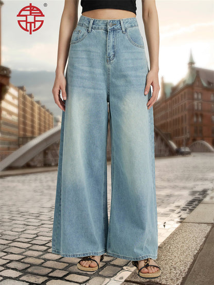 Cross-border foreign trade independent station Amazon denim women's wide-leg high-waisted drape trousers women's JEANS European and American style
