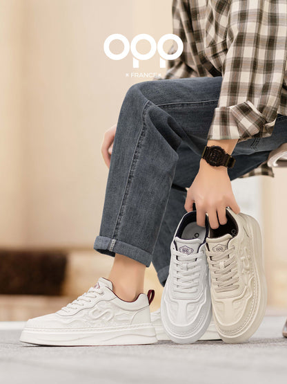 OPP white shoes men's spring 2026 new light luxury high-end platform sports casual versatile leather board shoes