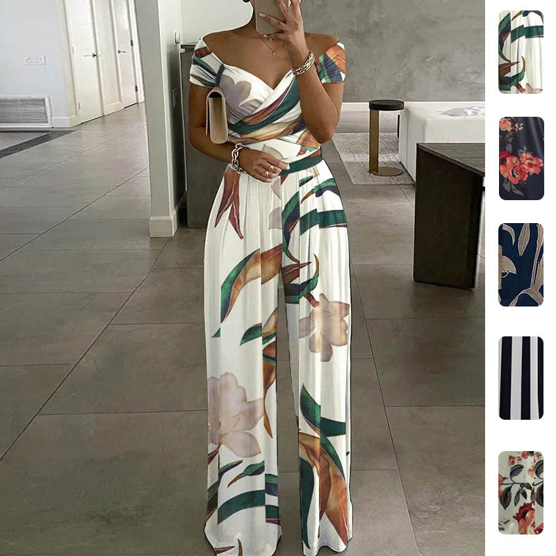 2026 Spring New European and American Cross-border Women's Clothing Elegant One-Shoulder Fashion Printed Temperament High-Waisted Jumpsuit