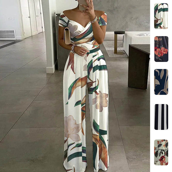 2026 Spring New European and American Cross-border Women's Clothing Elegant One-Shoulder Fashion Printed Temperament High-Waisted Jumpsuit | Ciaura