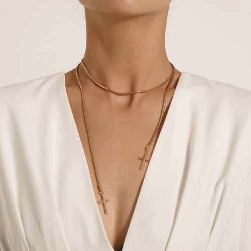 European and American cross-border jewelry Personality cross snake bone chain necklace Women's fashion is cool and can be knotted and worn necklaces