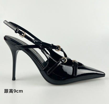 WO Huizhou City 2026 New Fashion European and American High Heels Stiletto Heel Pointed Toe Wrap Patent Leather Sexy Fashion Sandals