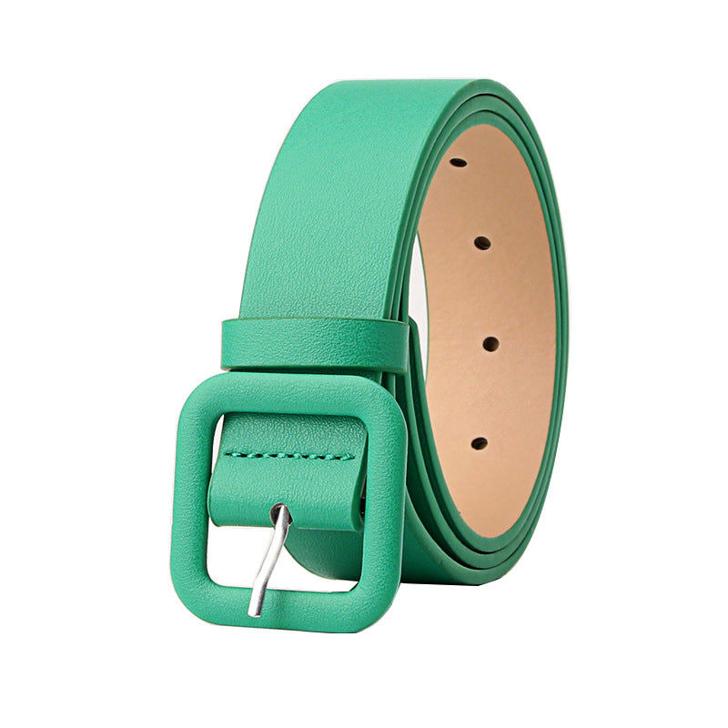 New Simple Luxury Belt Women's Square Buckle Candy Color Versatile Decorative Belt Fashionable and Elegant Belt Women