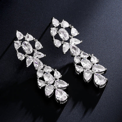 Foreign trade new waterdrop zircon stud earrings long tassel earrings, three-color full diamond earrings, niche design for women