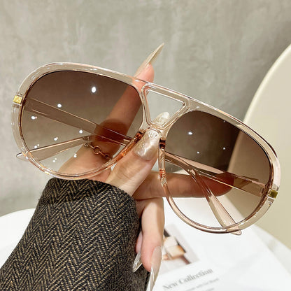 Large Frame Pilot Sunglasses for Women, New European and American Dual-Beam Personalized Sunglasses, Street Style Versatile Sun Protection Sunglasses