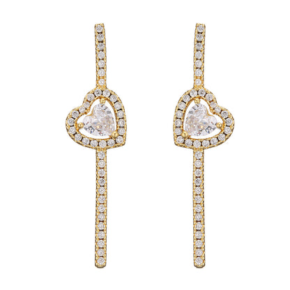Cross-border best-selling heart-shaped stud earrings with a straight row of diamond zircon earrings, light luxury and high-end style earrings, simple commuting accessories