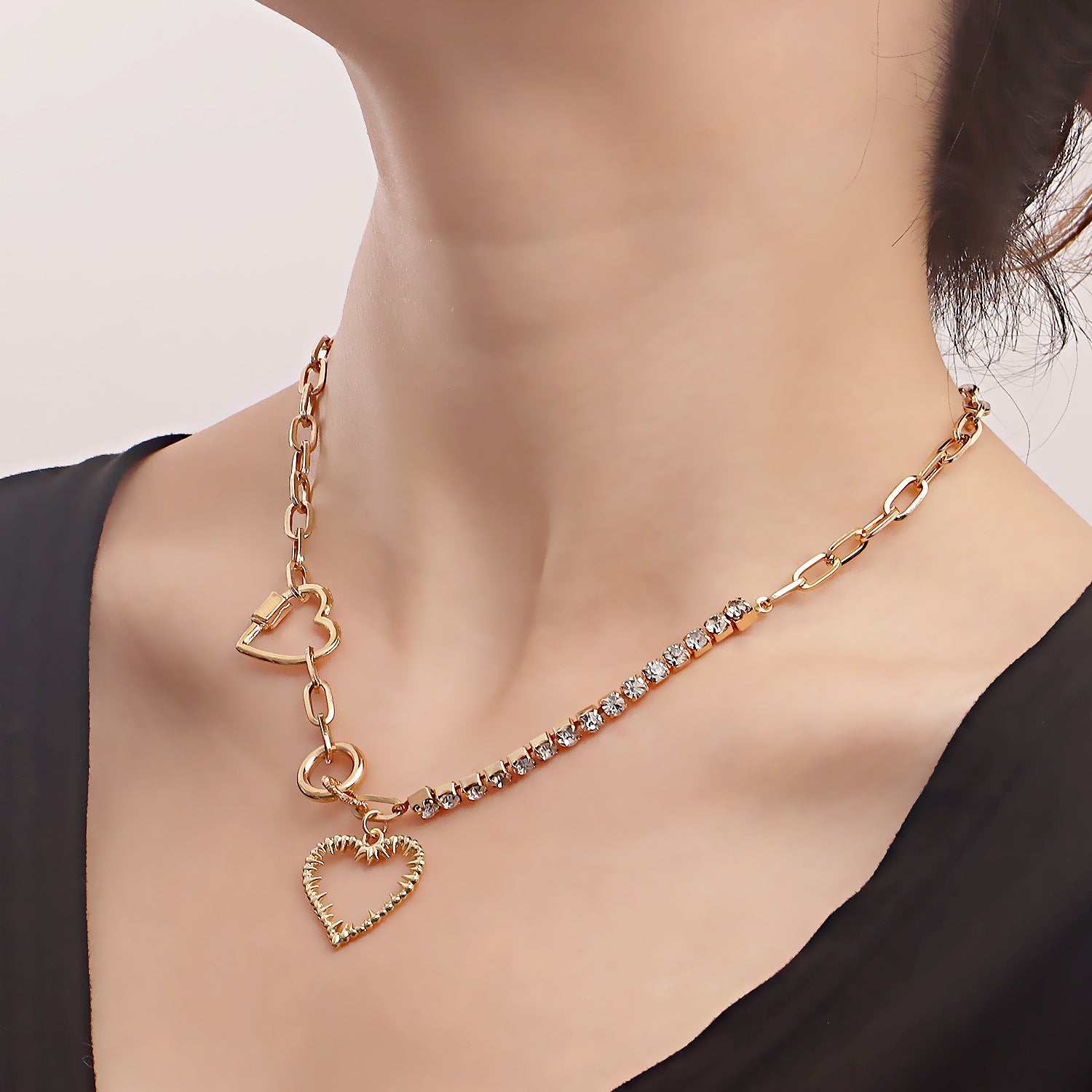 European and American cross-border jewelry, hip-hop geometric sweet and cool love single-layer necklace, personalized claw diamonds, mixed and matched fashion necklaces
