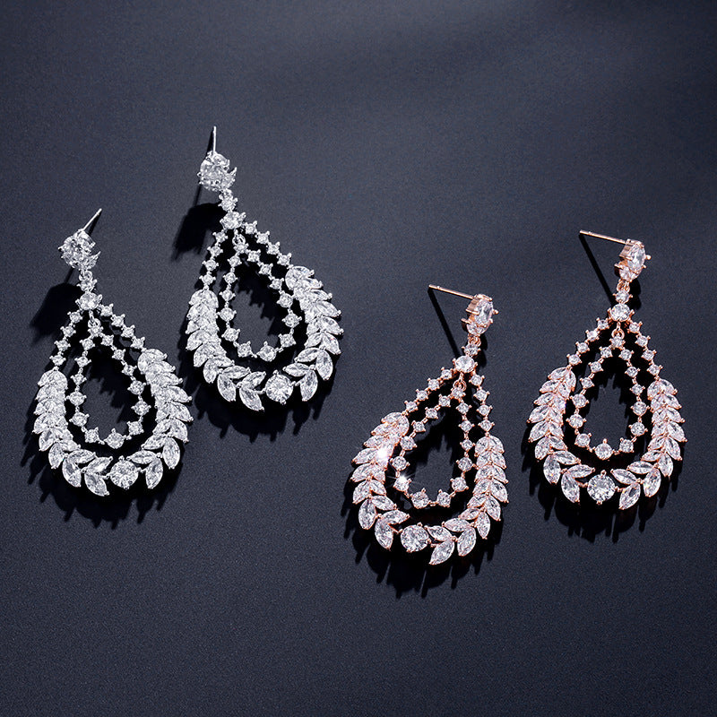 RAKOL European and American fashion classic exaggerated large earrings for women, exquisite versatile slightly inlaid zircon bridal earrings