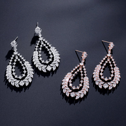 RAKOL European and American fashion classic exaggerated large earrings for women, exquisite versatile slightly inlaid zircon bridal earrings