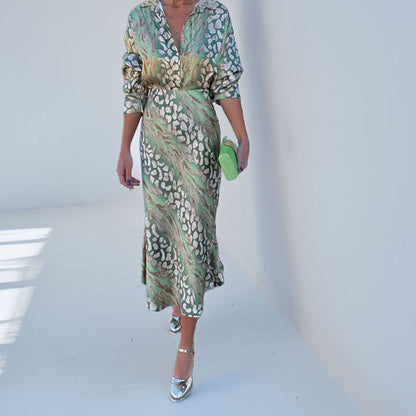 Cross-border spring 2026 new cross-border women's clothing print elegant lapel long sleeve shirt high-waisted skirt fashion suit for women