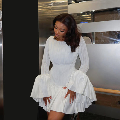 Venda por grosso transfronteiriça de roupas femininas europeias e americanas da Amazon, coleção outono/inverno 2024, vestido com mangas largas e cintura franzida.