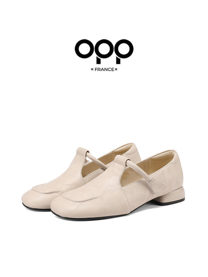 OPP Single Shoes Women's Low Heel Autumn Women's Shoes 2025 New Black Shoes Shallow Flat Toe Genuine Leather Women's Leather Shoes